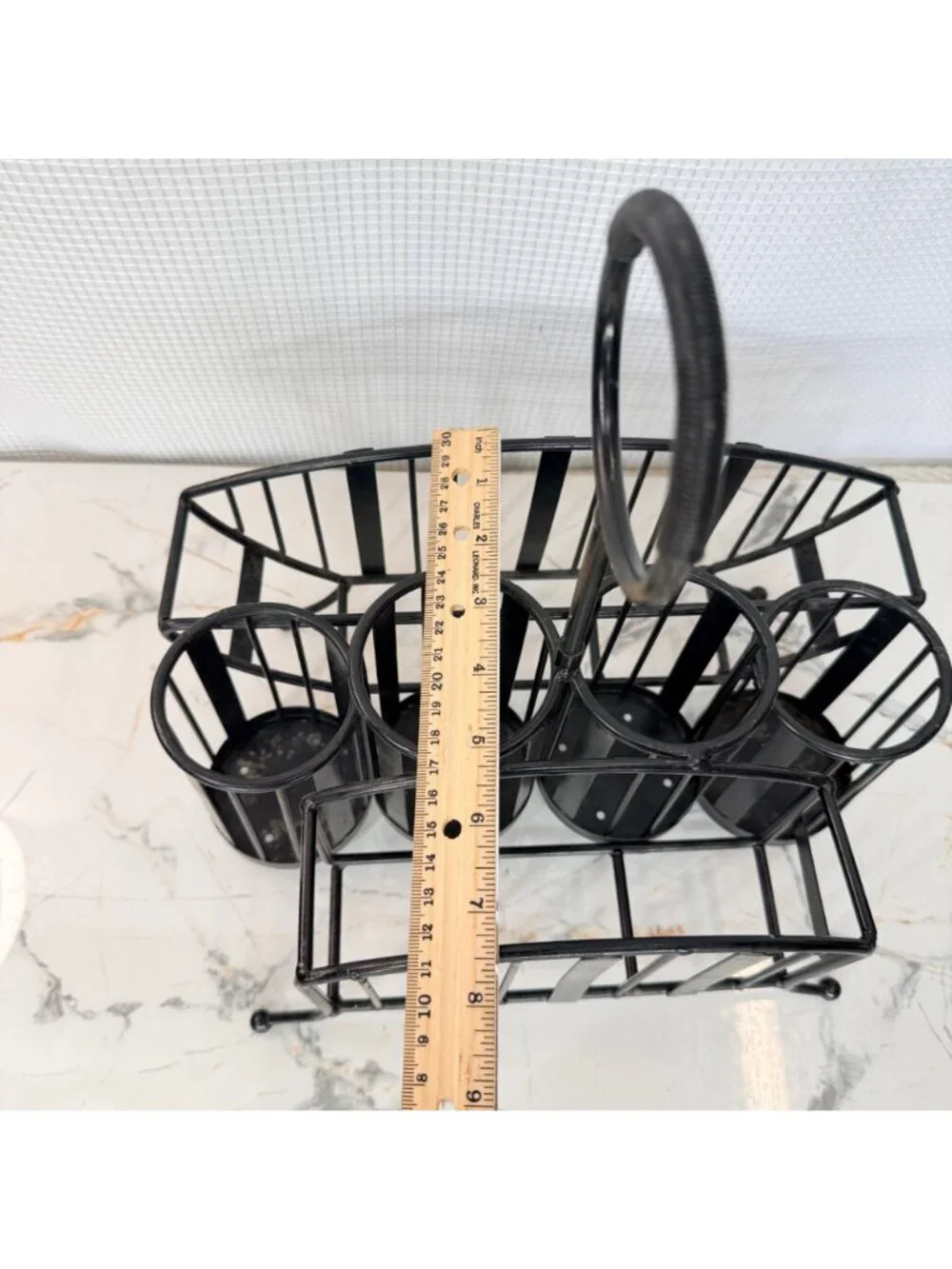 Buffet caddy holder , black rod iron, holds napkins, plates, utensils